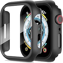 Diruite 2 Pieces Case for Apple Watch SE 3/2/1 /Series 6 5 4 40 mm Hard PC Material Ultra Thin Tempered Glass Screen Case, Black, 40 mm