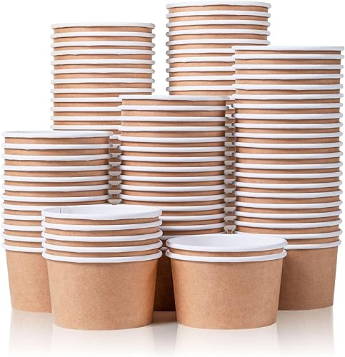 MATICAN Vasos de papel para helado, 100 cuencos de postre desechables de 5.5 onzas para alimentos calientes o fríos, suministros de fiesta de 5.5