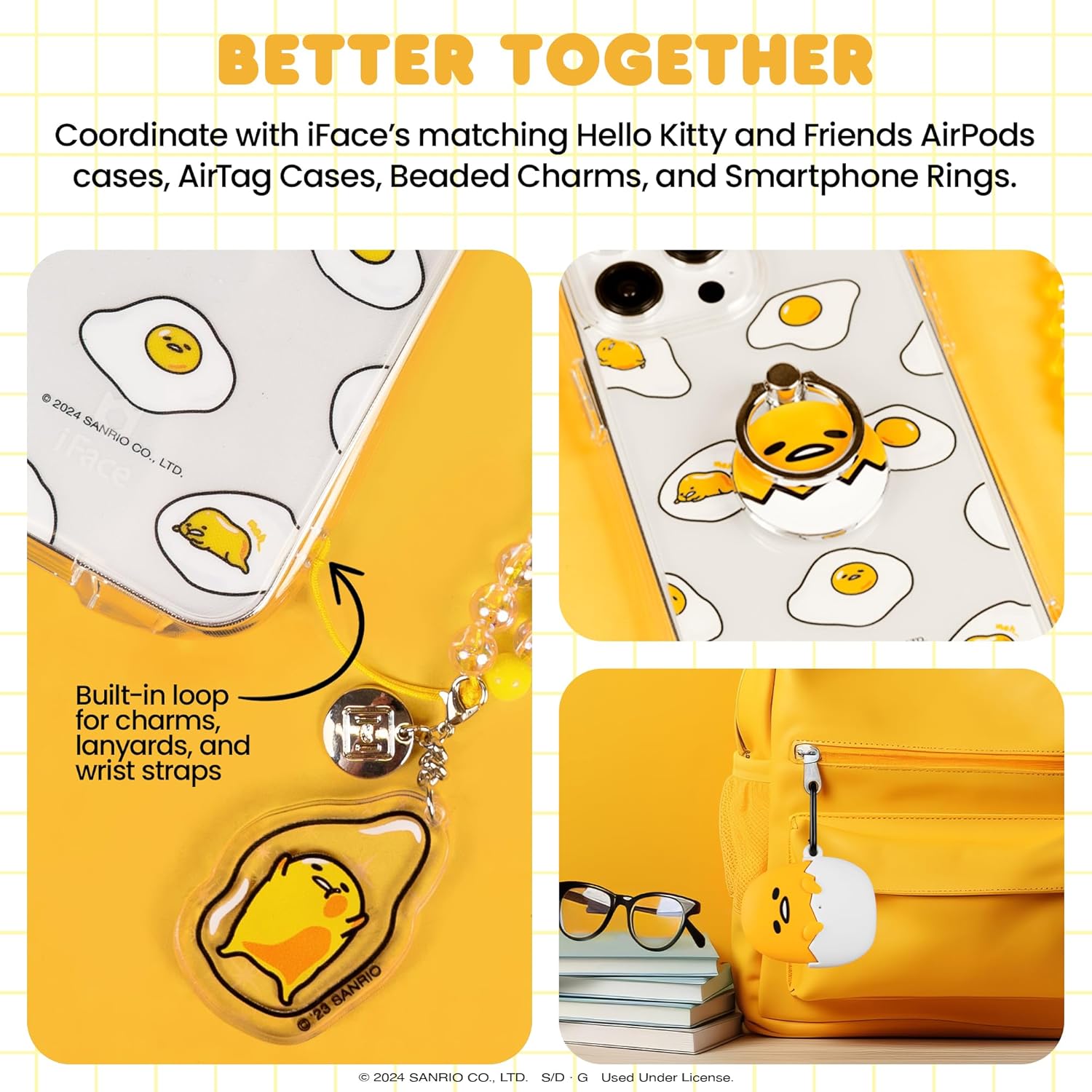 iFace Gudetama The Lazy Egg Clear Compatible with iPhone 15 Case [Look in Clear] Drop Tested Hybrid Cell Phone Grip Cover with 3 Decorative Inner Sheets