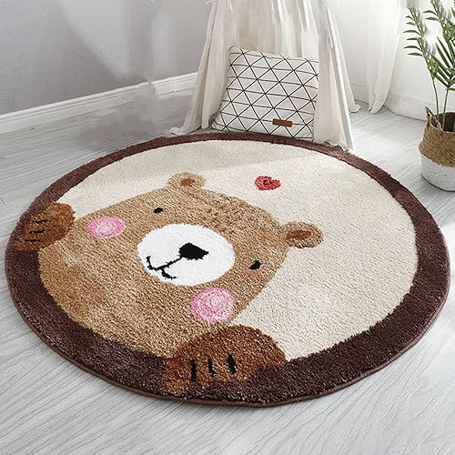 Alfombra redonda de felpa de animales de dibujos animados, esponjosa, de lana sintética, antideslizante, lavable, alfombra de juego para niños,