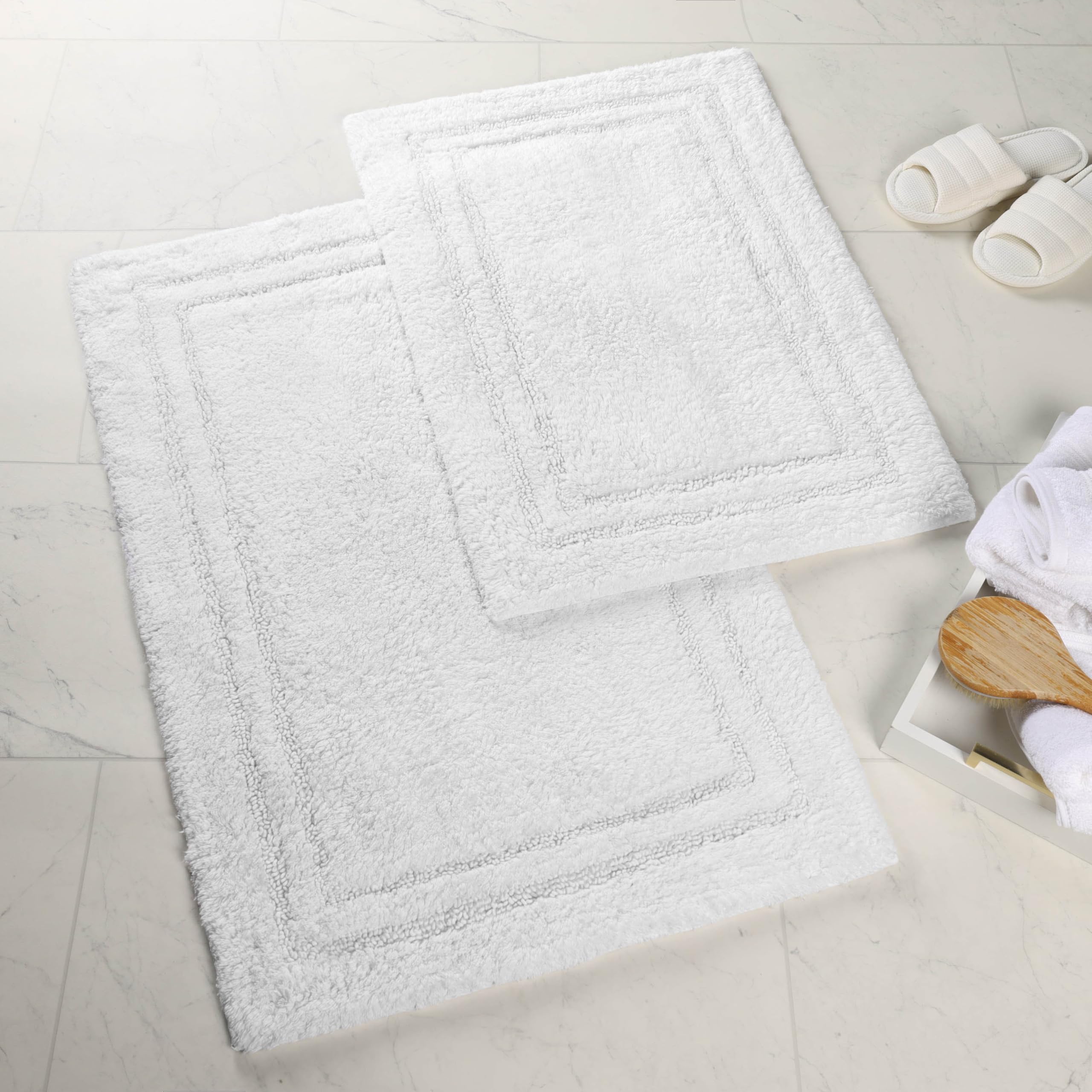 Superior 2-Piece Cotton Non-Skid Bath Rug Set, White