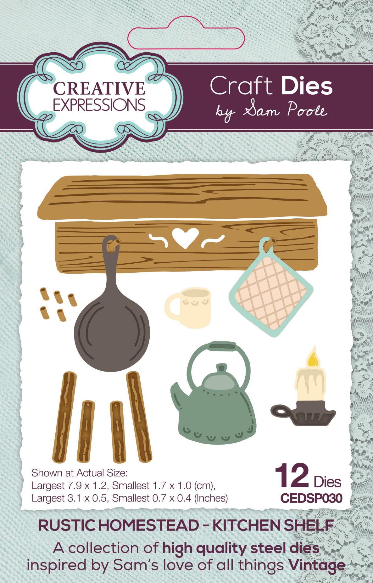 Sam Poole Creative Expressions Rustic Homestead Kitchen Shelf Craft Die, Brown, 3.1 x 0.5 in