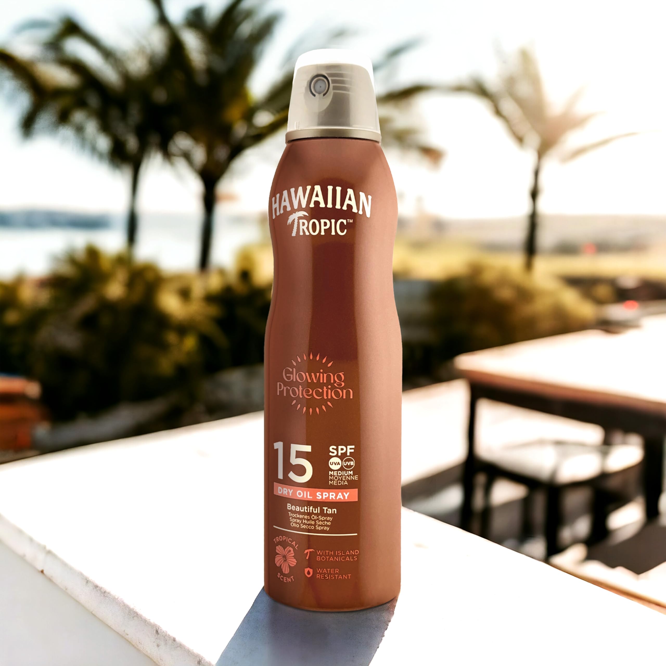 Hawaiian Tropic Olio Secco Spray Nebulizzante Protettivo, Resistente all'Acqua con Protezione Solare SPF 15 UVA e UVB, Profumo Tropicale con Ingredienti Botanici delle Hawaii, 177 ml