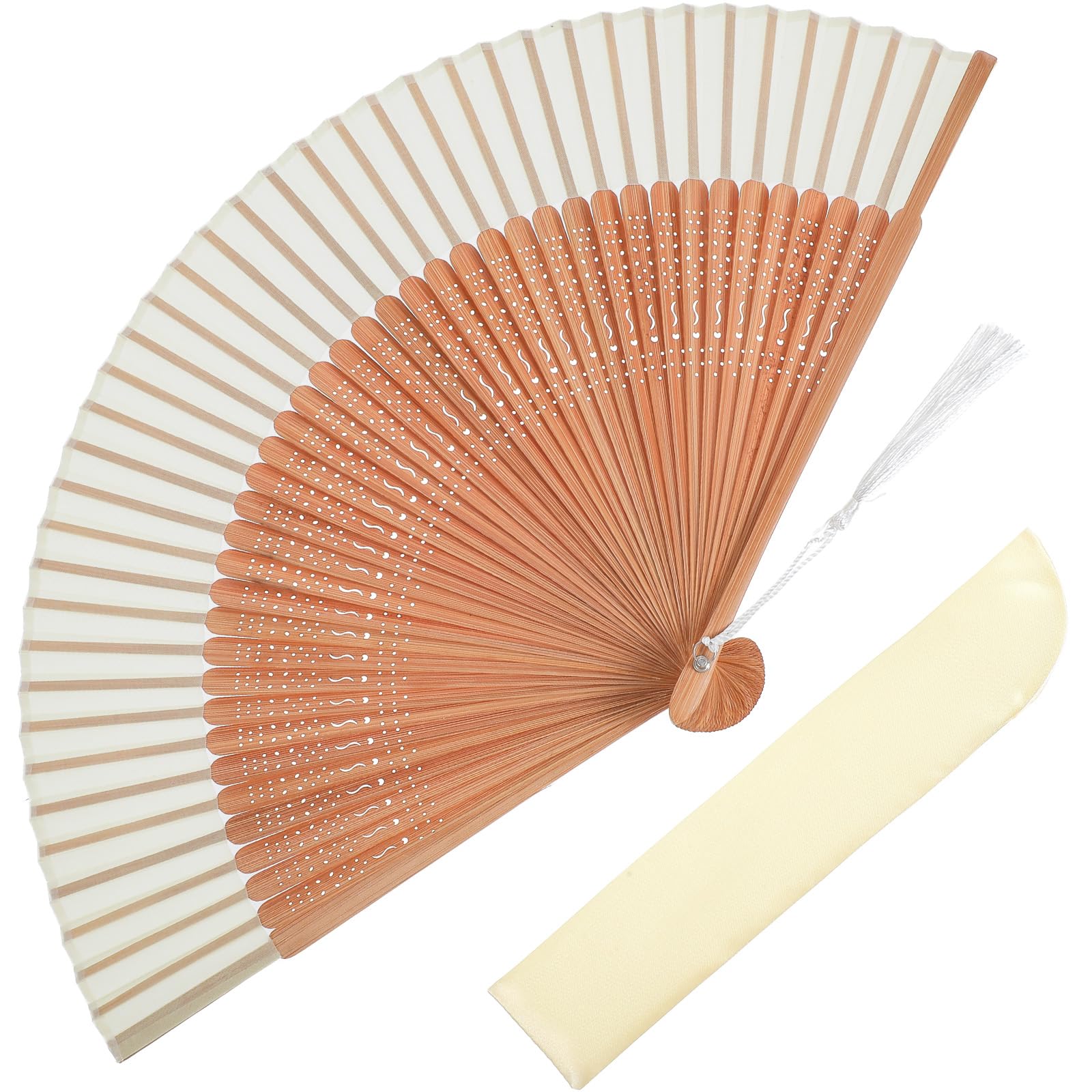 Grevosea 1 Pc Folding Hand Fan Vintage Retro Nylon Cloth Bamboo Foldable Fan for Women Wedding Party Favor Performance Dance Home Decor Festival Gift White