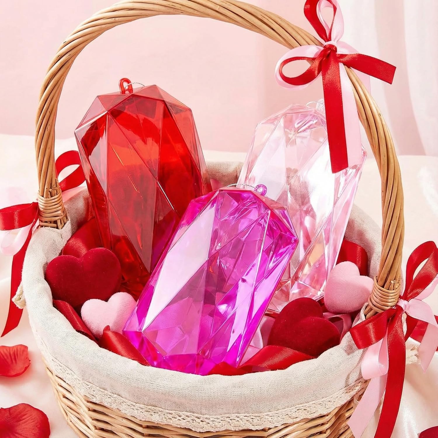 Syhood 3 Pcs Lagre Jewel Valentines Ornaments 7.5 Inch Red Pink Jewel Ornaments for Christmas Tree Glitter Acrylic Valentine's Day Decorations for Tree Xmas Wedding Holiday Party Decor - Image 4