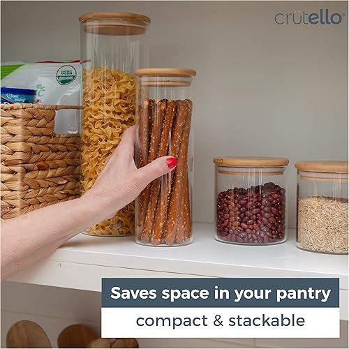 Miniatura 3 de Crutello Recipientes de vidrio para almacenamiento de alimentos con tapas de bambú, recipientes de cristalería de cocina, paquete de 4, uno de 54 y
