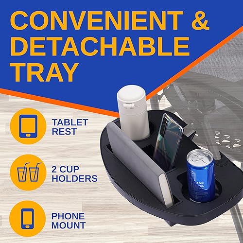 Miniatura 5 de SereneLife Zero Gravity - Paquete de 2 sillas reclinables plegables con mesa auxiliar, portavasos y reposacabezas acolchado, sillas de patio