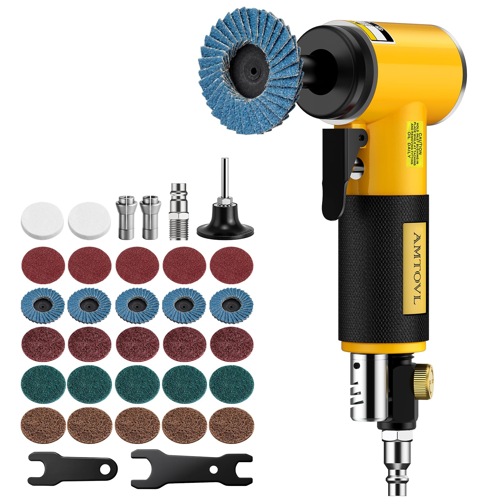 AMTOVL Air Die Grinder Kit, Right Angle Die Grinder with 1/4" 1/8" Collets