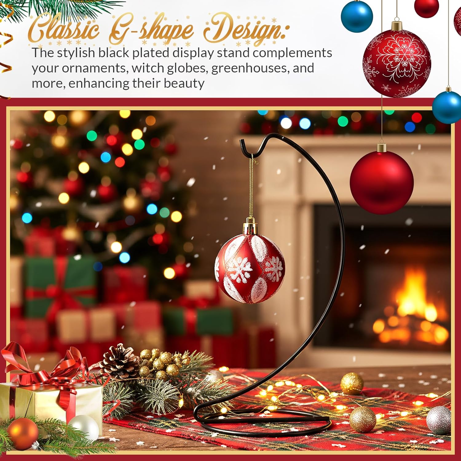 4個パック ブラックオーナメント ディスプレイスタンド 9インチ ガラスクリスタル 魔女ボールホルダー クリスマスオーナメント 吊り
