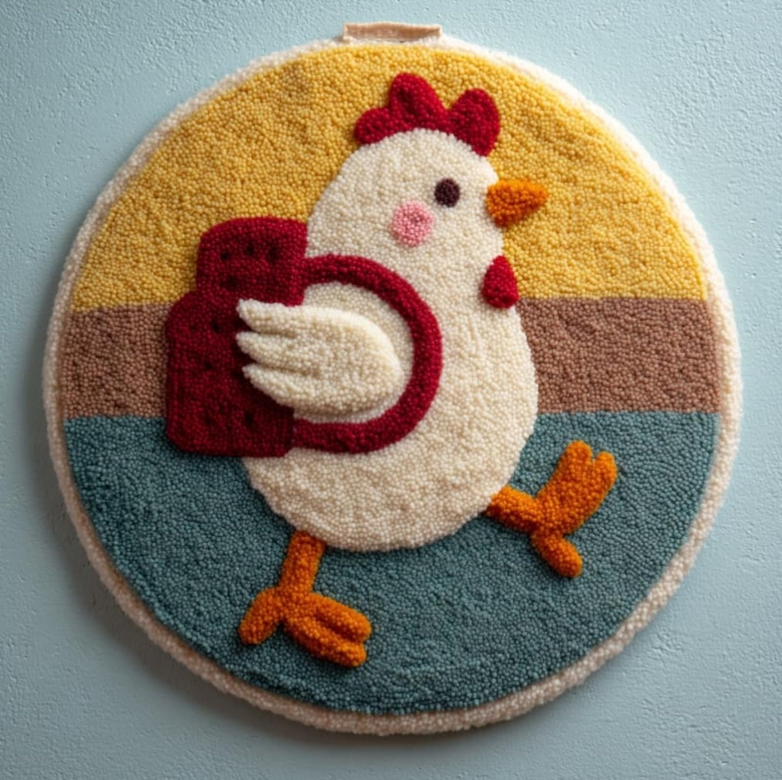 WallustrioaW Latch Hook Rug Kits for Adults Kids Beginners,Chicken with a Schoolbag,DIY Crochet Rug Making Kit with Printed Patterns Canvas Yarn Carpet Crafting Arts,50x50cm