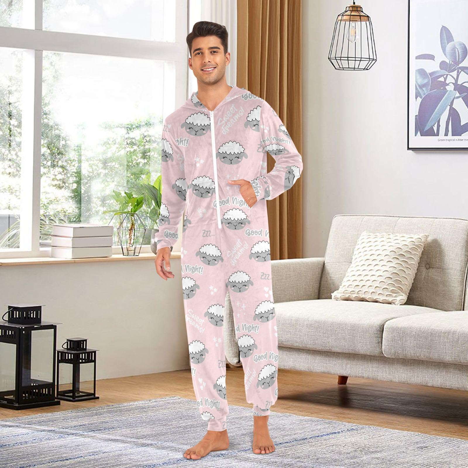 junzan Lamb Sheep Onesie Dorośli Onesie Piżama dla Kobiet Mężczyzn Kostium Z Kapturem Bielizna Nocna