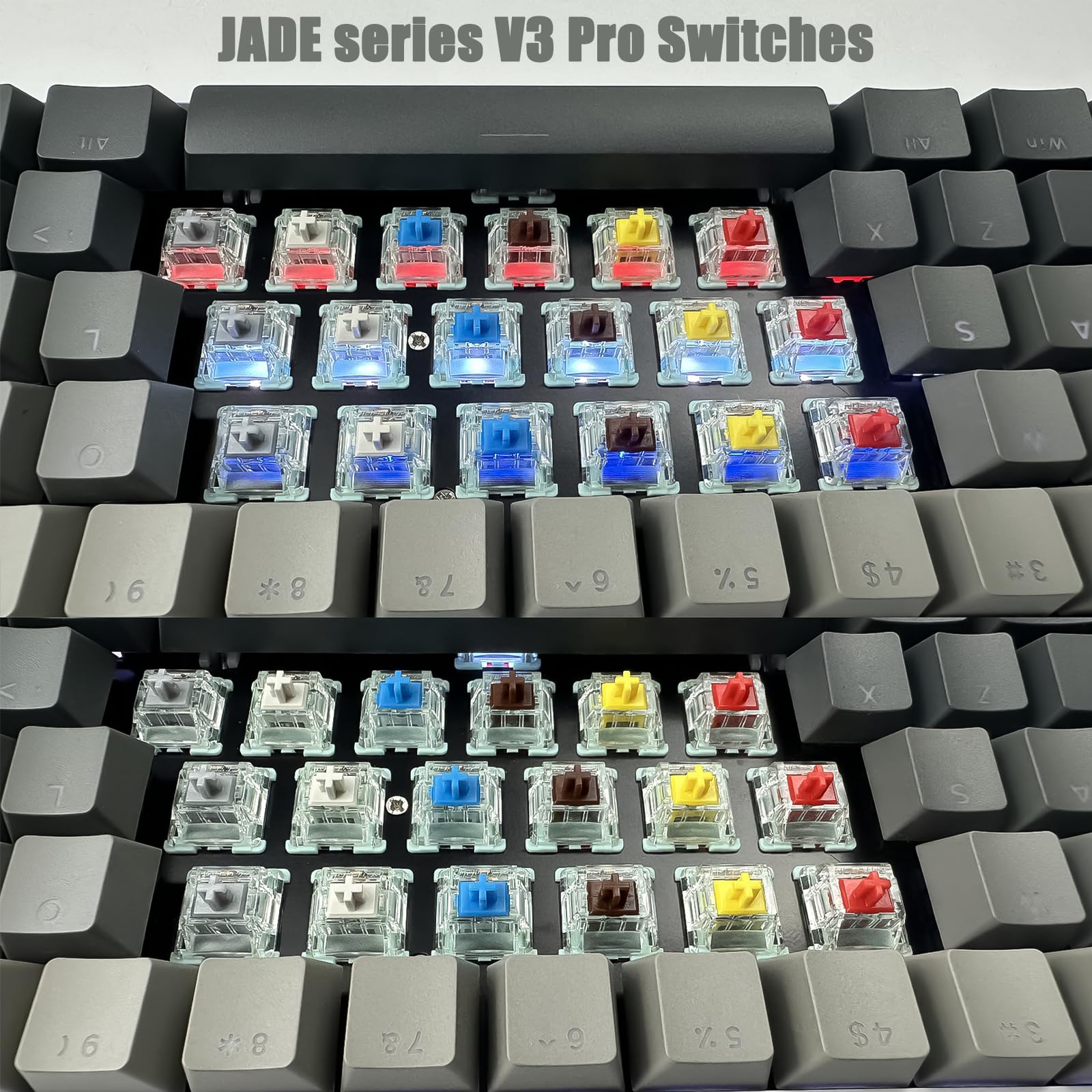 Kutethy X Gateron JADE Series Double Stage Spring Mechanical Keyboard Switch Yellow V3 Pro, 3-Pin 55gf Linear/Pre Lubed/RGB/LED Interruttore (Yellow V3 Pro, 108pcs)