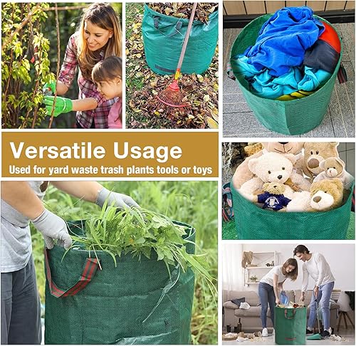 Miniatura 3 de Bolsas de basura reutilizables para jardín, paquete de 3 bolsas de basura de 32 galones con 4 asas reforzadas, bolsas de basura plegables grandes