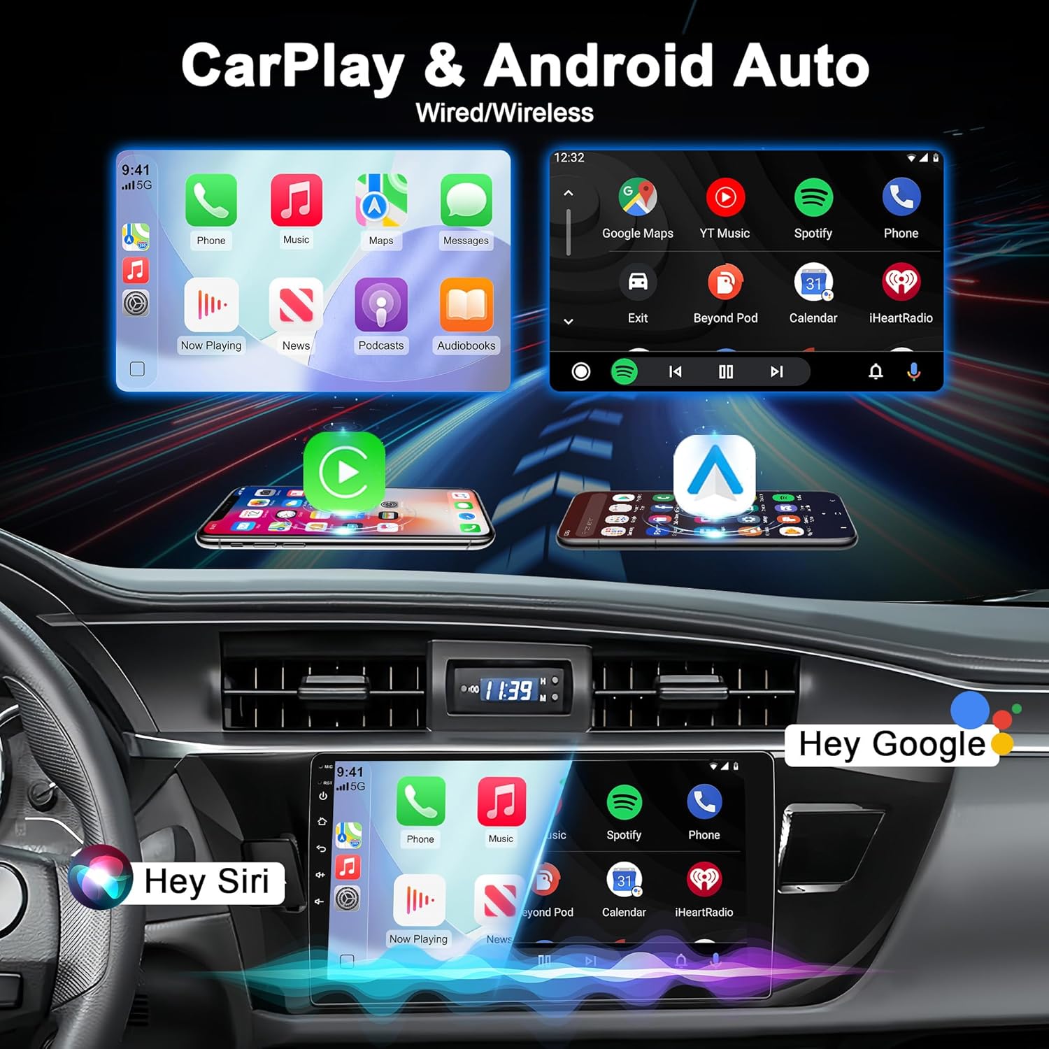 6GB+128GB Head Unit for Toyota Corolla 2014 2015 2016: Android 15 Car Stereo Upgrade Wireless CarPlay & Android Auto with WiFi 6, Bluetooth5.0, GPS, AM/FM, DSP&EQ, SWC, 1080P Backup Camera