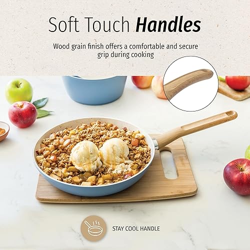 Miniatura 5 de GoodCook Sartén de cerámica saludable con infusión de titanio de 8 pulgadas, azul claro, utensilios de cocina de inducción, sartén antiadherente,
