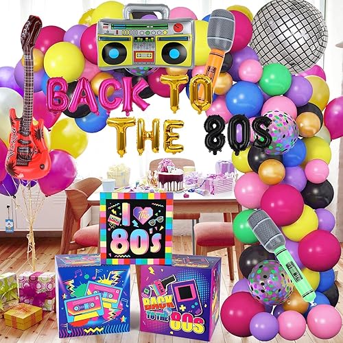 Miniatura 5 de 100 cajas de fiesta de los años 80, globos decorativos para decoraciones de fiesta de los 80, caja de cartón de regreso a los 80, caja de radio,