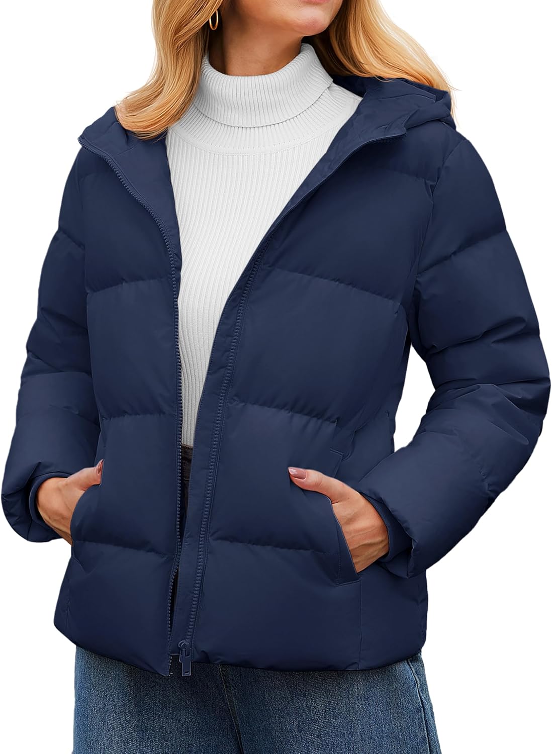 YUCOLEN Womens Down Puffer Jacket Winter Warm Hooded Coats for Women Quilted Lightweight Zip Up Snow Coats