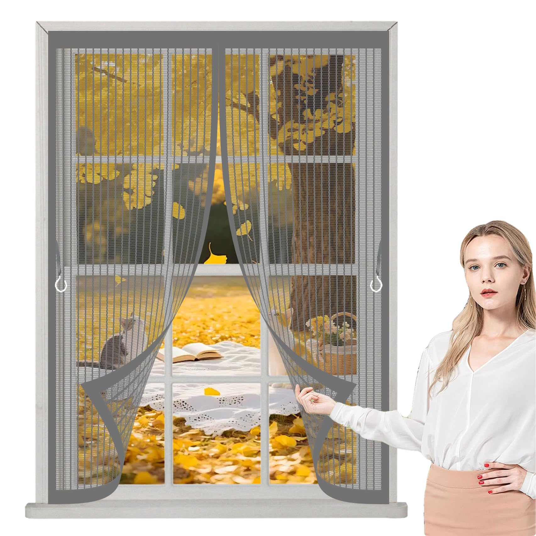 Magnetvorhang 184 x 164 cm Automatisches Schließen, Ohne Bohren, Verschiedene Größen, Magnetvorhang Ist Ideal Magnetische Moskitonetz Vorhang für Alle Türen Und Fenster, Grau