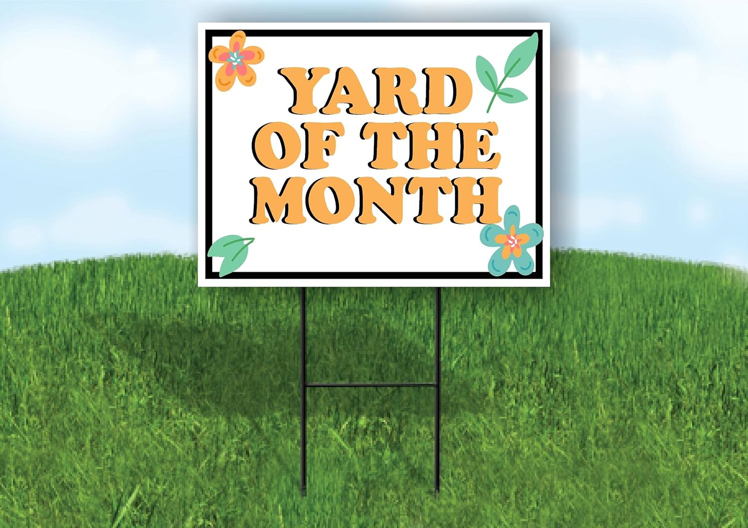 YARD OF THE MONTH PEACH MINT - Double Sided Yard of the Month Yard Sign with Stand - Driveway Signs for Street, Road Sign, Lawn, House, Real Estate - Yard Signs, Custom Sign - 18" x 24"