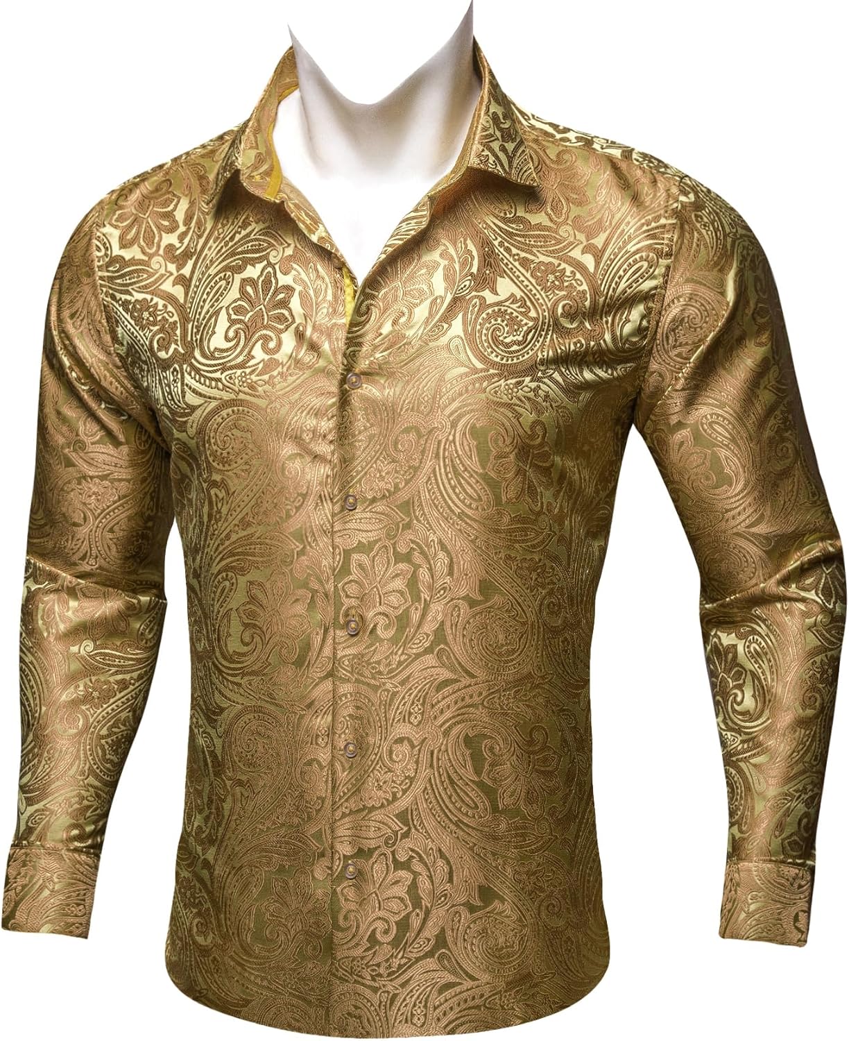 Barry.Wang Mens Western Shirts Silk Paisley Long Sleeve Button Down Dress Shirt Designer Mexico Cowboy Shirt Party Casual - Image 4