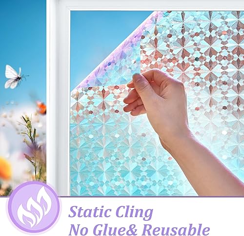 Miniatura 20 de Windimiley Película de privacidad para ventana, película de vidrieras con control de calor UV, esmerilado arco iris, película decorativa de baño