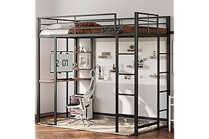 Sturdy Loft Bed Twin Size With Desk And Storage Shelves