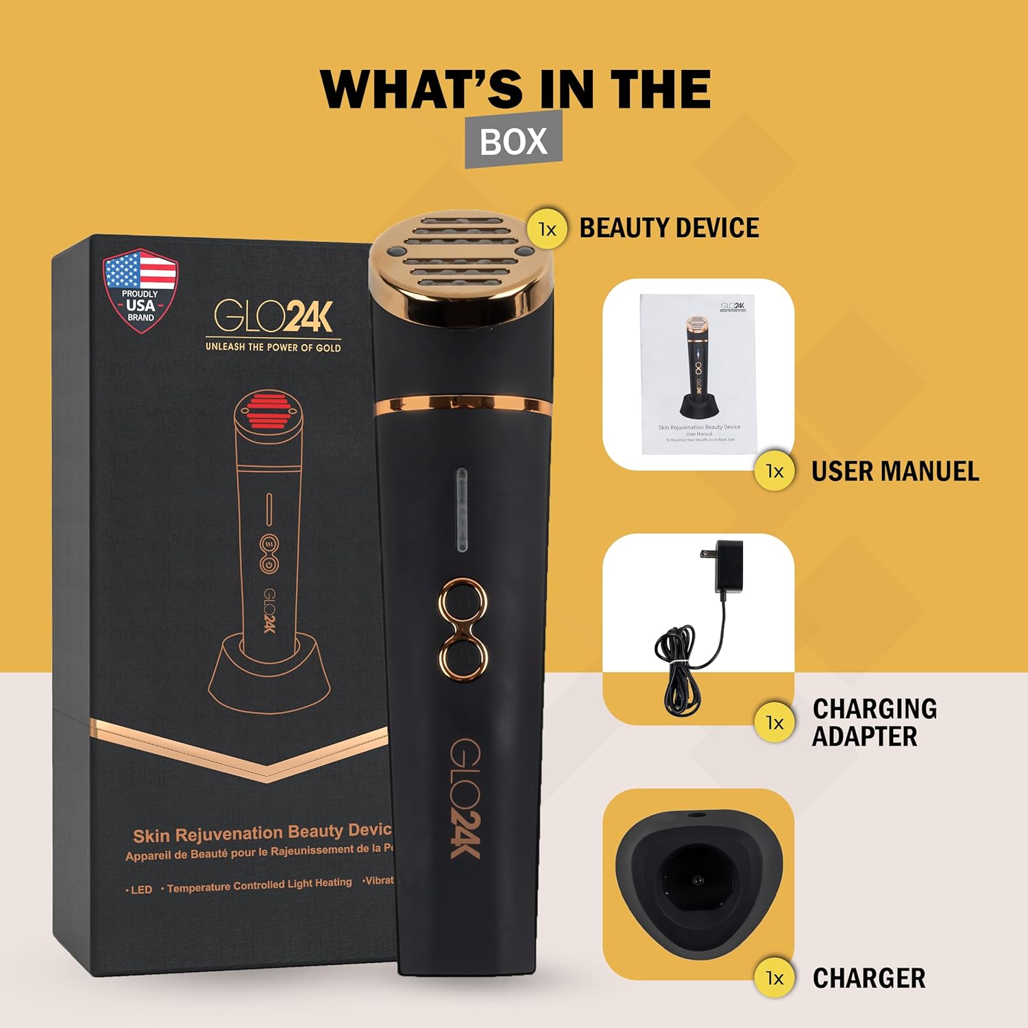 GLO24K Red Light Beauty Device for Face & Neck ��� 3-in-1 Facial and Neck Massager with Triple LED & Advanced Vibration Technology - Image 3