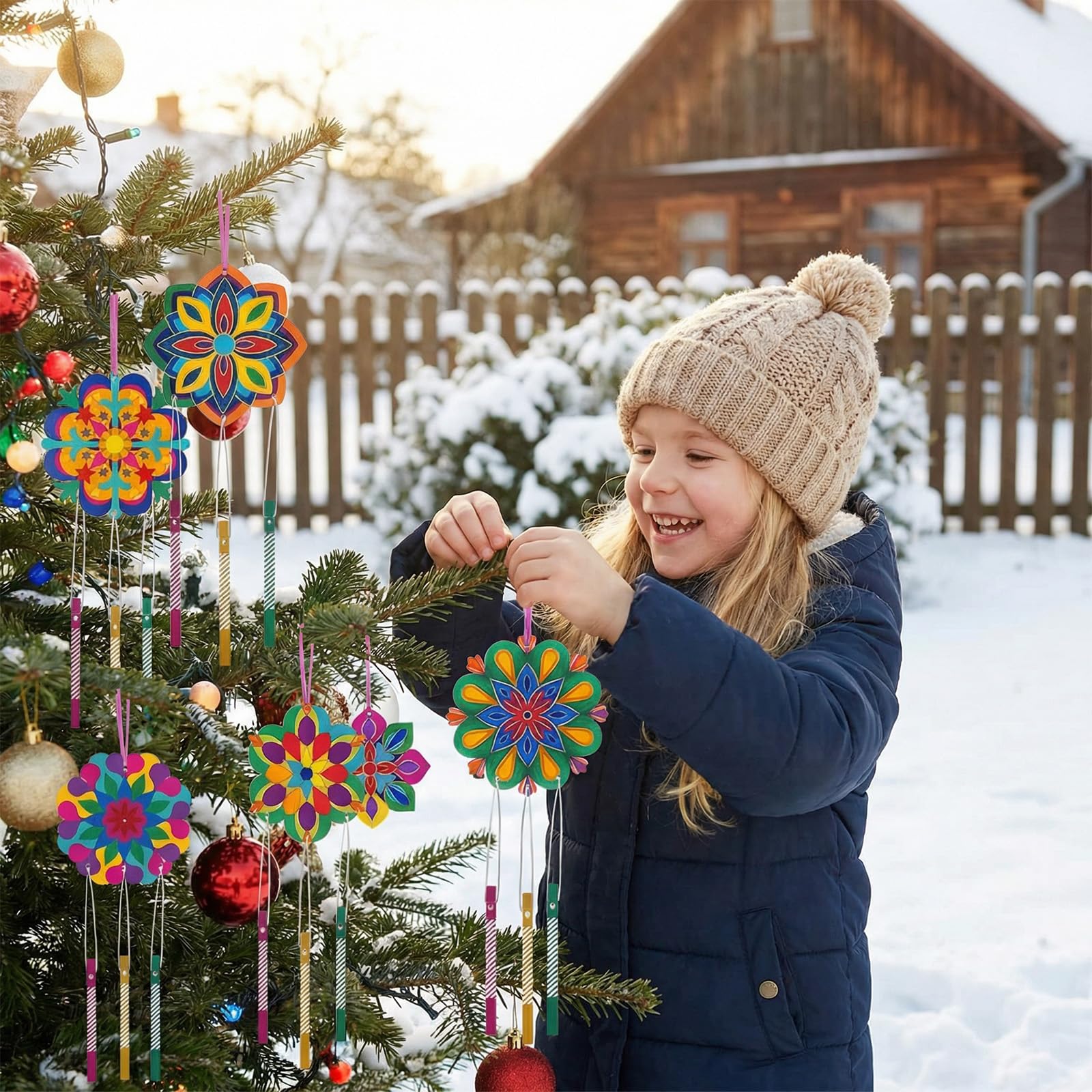 Juego de 10 carillones de viento para niños, manualidades, madera, carillones de viento para niños, mandala, juegos de manualidades de madera, decoración de jardín, creativos, para invitados, fiestas