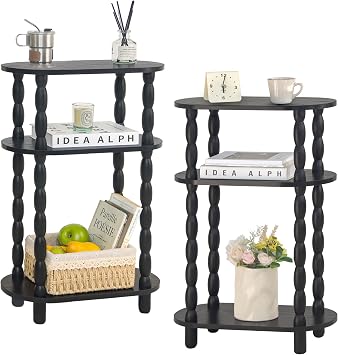 MaxSmeo Small End Table Set of 2, 3-Tier Narrow Side Table Bedroom Set of 2 with Storage, Skinny Side Table Nightstand for Small Space, Bedrooms, Living Room Black