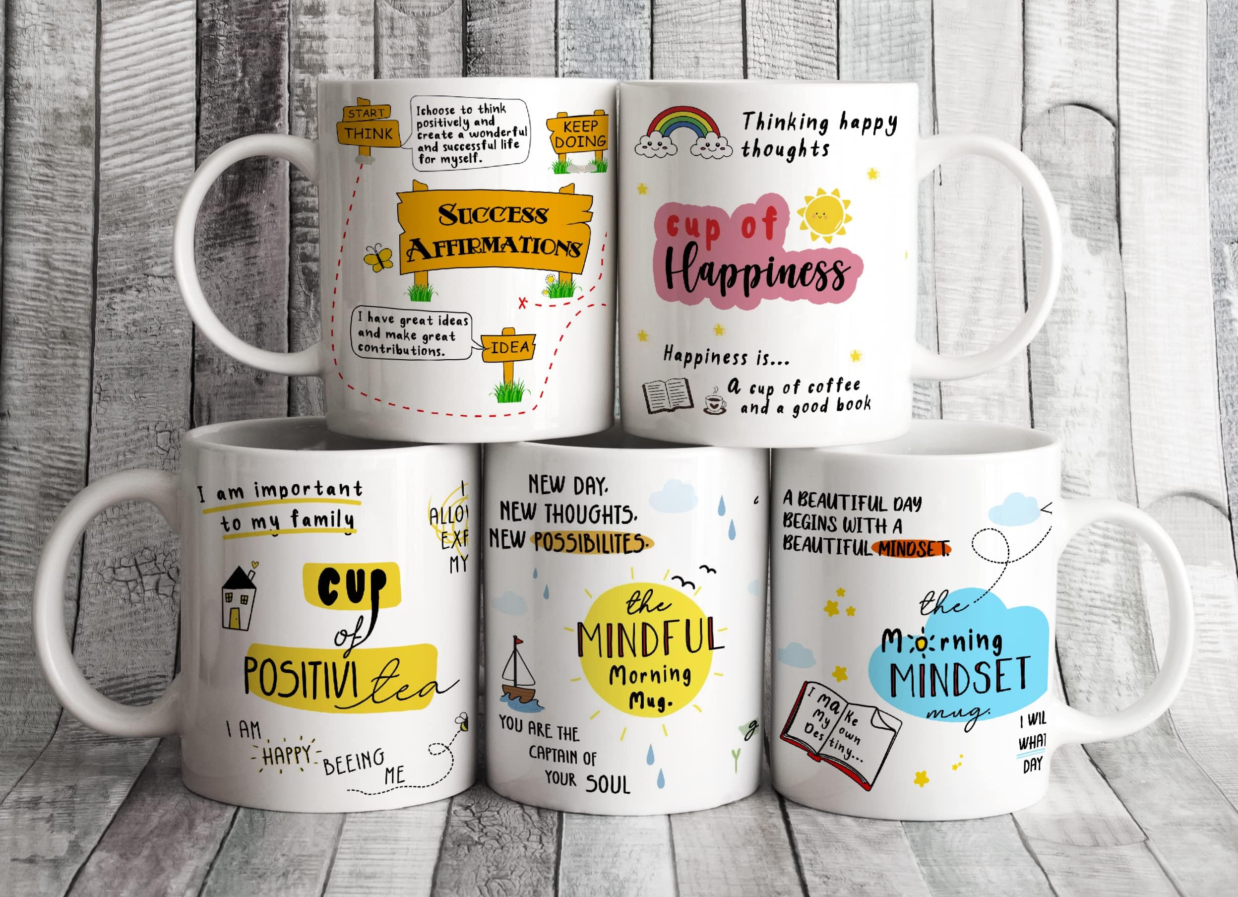 Sponsored Ad - DAYS Motivational Quotes Ceramic Coffee Mug Set - Best Quotes, Positive Encouragement, Mental Health, Law of Attraction - Inspirational Gift for Office Employee (Set of 5)