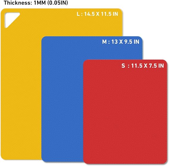 WK Flexible Plastic Cutting Mats for Kitchen Set of 3, Non Slip Cutting Mat, Thin Cutting Sheets, BPA Free, Dishwasher Safe, Multi Sizes, Multi Colors