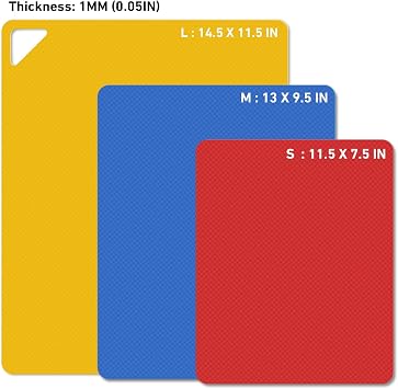 WK Flexible Plastic Cutting Mats for Kitchen Set of 3, Non Slip Cutting Mat, Thin Cutting Sheets, BPA Free, Dishwasher Safe, Multi Sizes, Multi Colors
