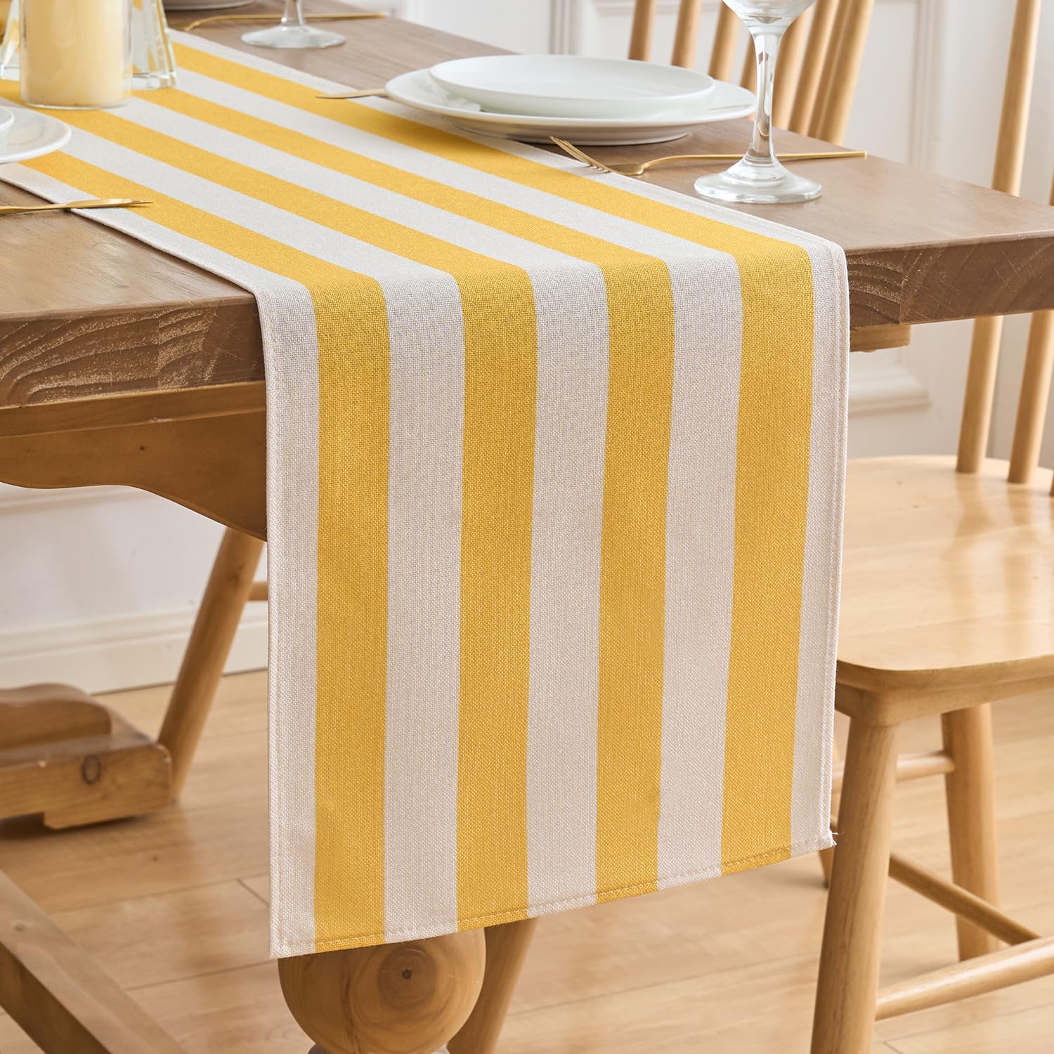 Table Runner Modern Living Room Yellow Tablecloth Colourful Stripes Polyester for Farmhouse Dining Room Kitchen Dining Table Decoration Holiday Party 33 x 183 cm