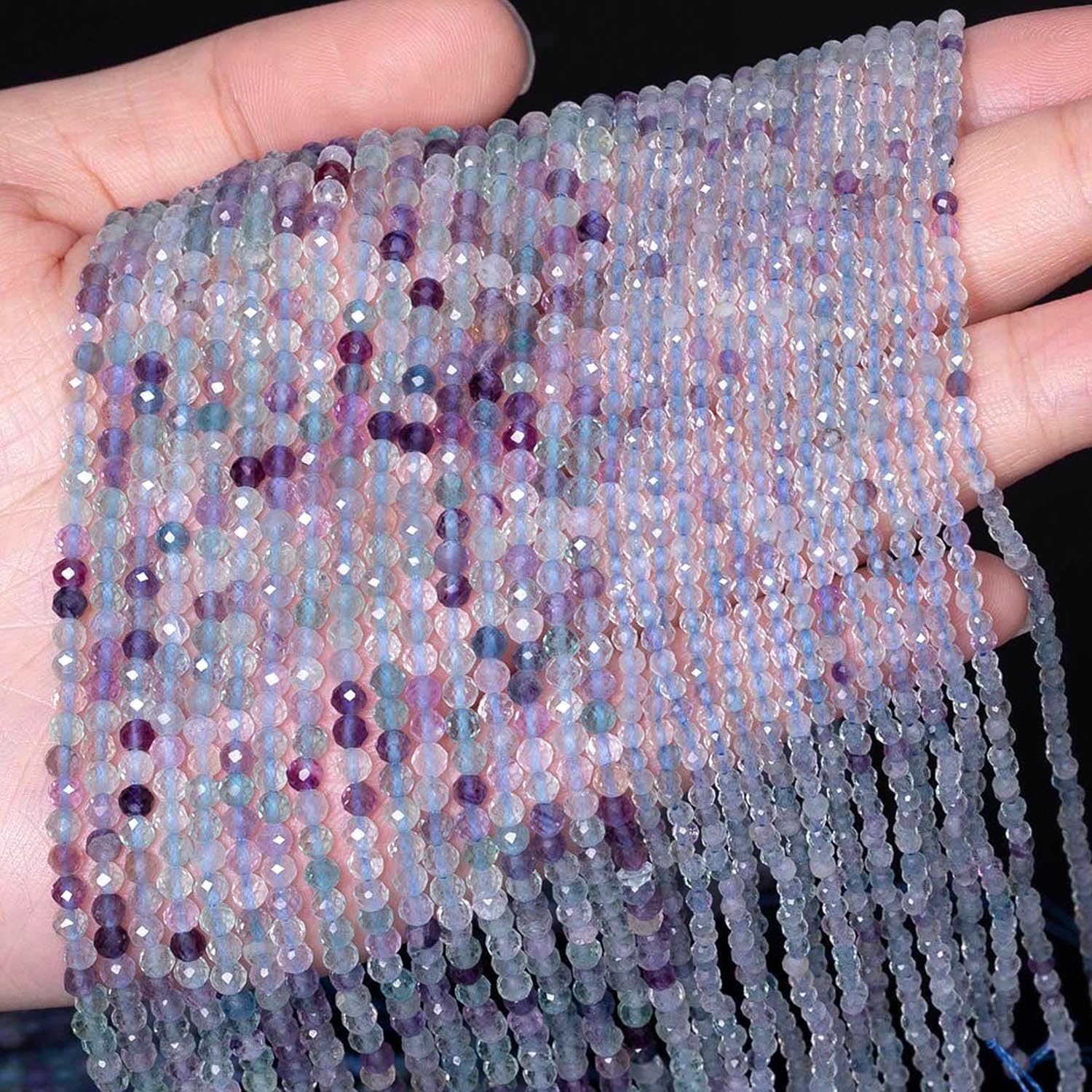 3mm 120pcs Natural Colorful Fluorite Beads, Songxi Small Faceted Round Loose Gemstone Beads for Jewelry Making, DIY Art and Craft, Bracelet for Necklace (1 Strand) - Image 3