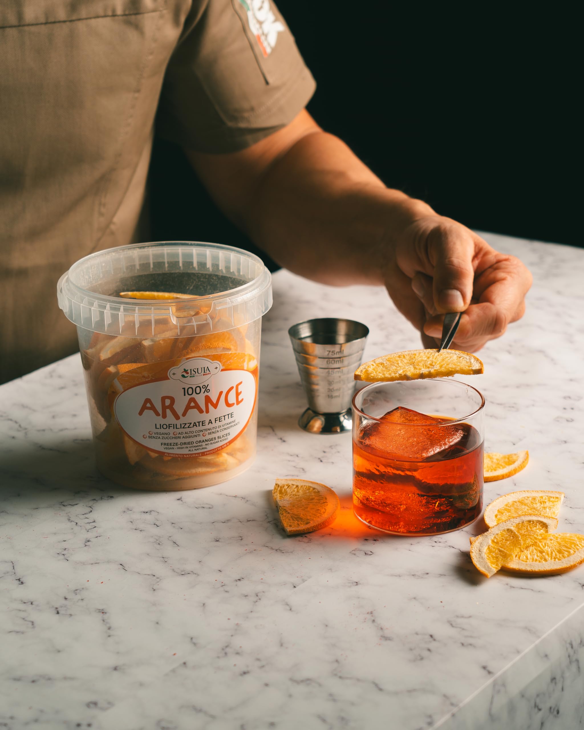 Naranjas frescas liofilizadas en mitades - naranjas deshidratadas en frío para cócteles profesionales - fruta fresca liofilizada - fruta seca para cócteles - paquete de 1 litro - aproximadamente 70