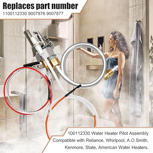 Miniatura 4 de Actualización 100112330 - Conjunto piloto de calentador de agua, repuesto 9007876 Thermopile, compatible con piezas de calentador de agua Whirlpool