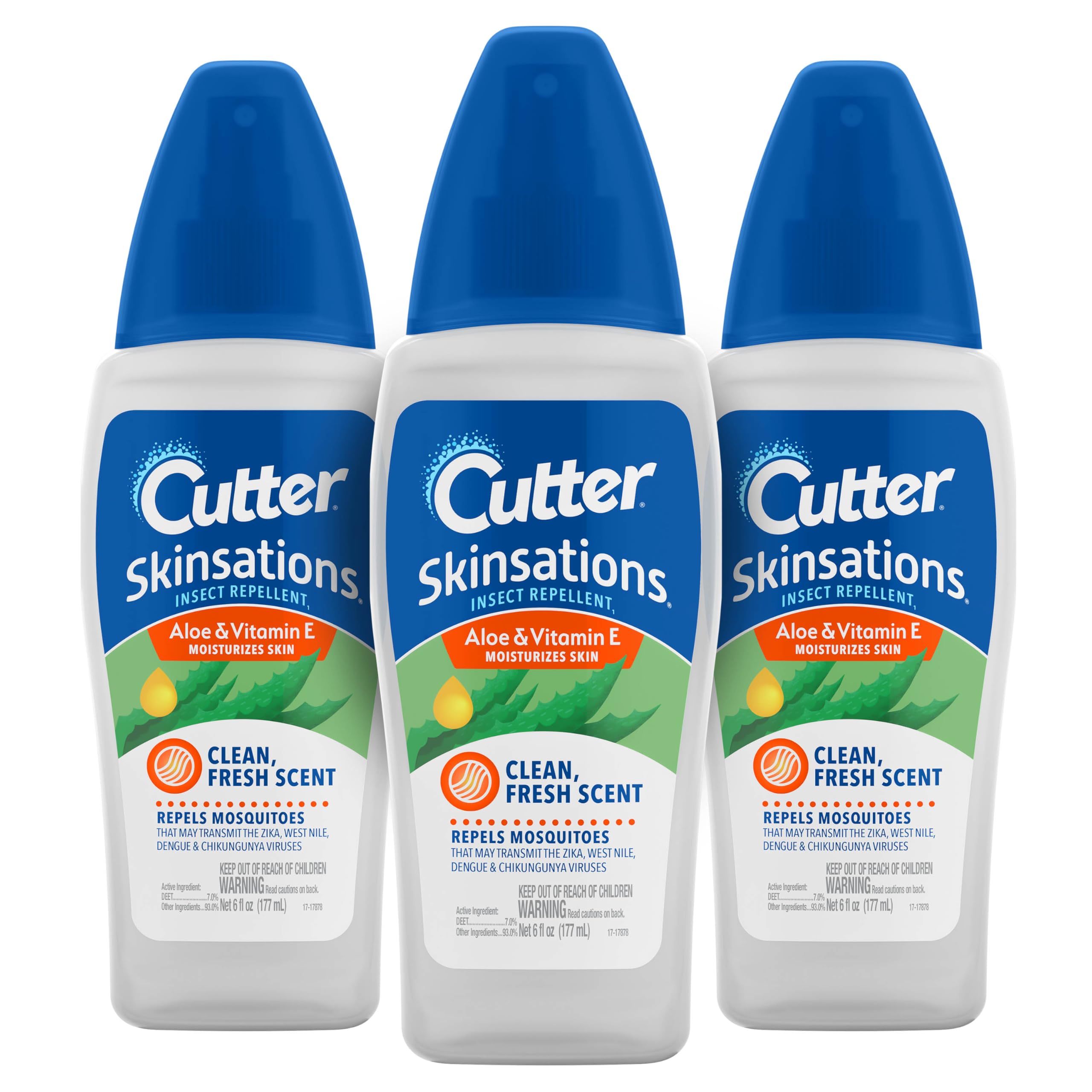 Cutter Skinsations Mosquito and Insect Repellent Bug Spray 6 Oz, 3 Pack