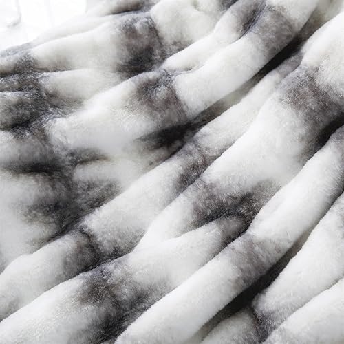Miniatura 4 de Lujosa manta mullida de piel sintética fruncida a rayas blancas y grises, mullida, súper suave, gruesa, cálida y pesada para sofá, cama, silla,