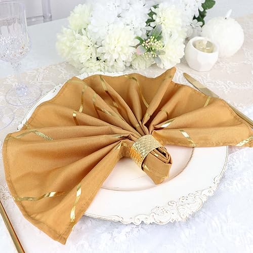Miniatura 3 de Efavormart - Servilletas modernas de lino de poliéster dorado de 20 x 20 pulgadas con patrón geométrico de lámina dorada