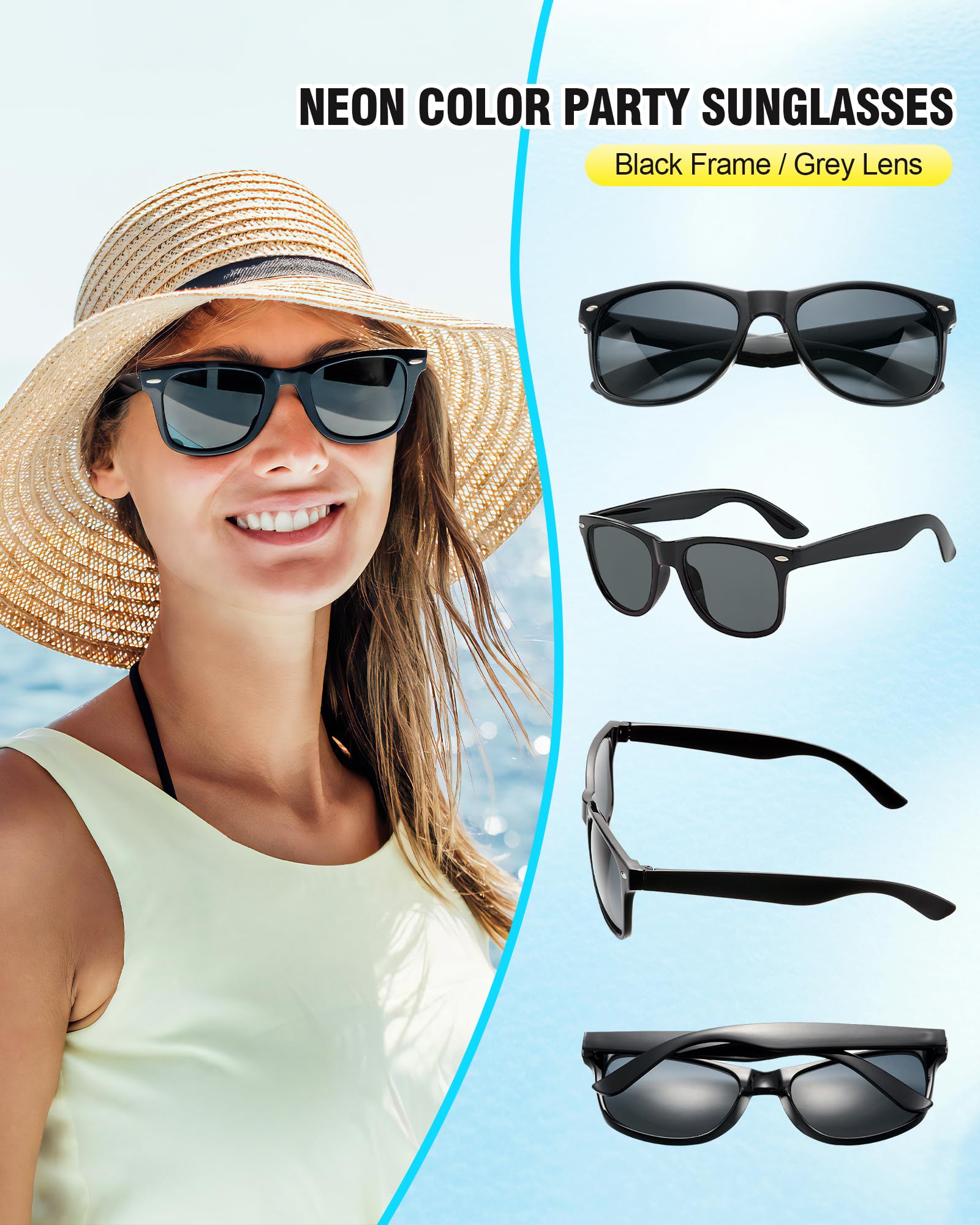 Lot de 48/100 lunettes de soleil carrées en vrac pour adultes Unisexe 70 80 90 Doré/blanc/noir, 100 Noir, Medium