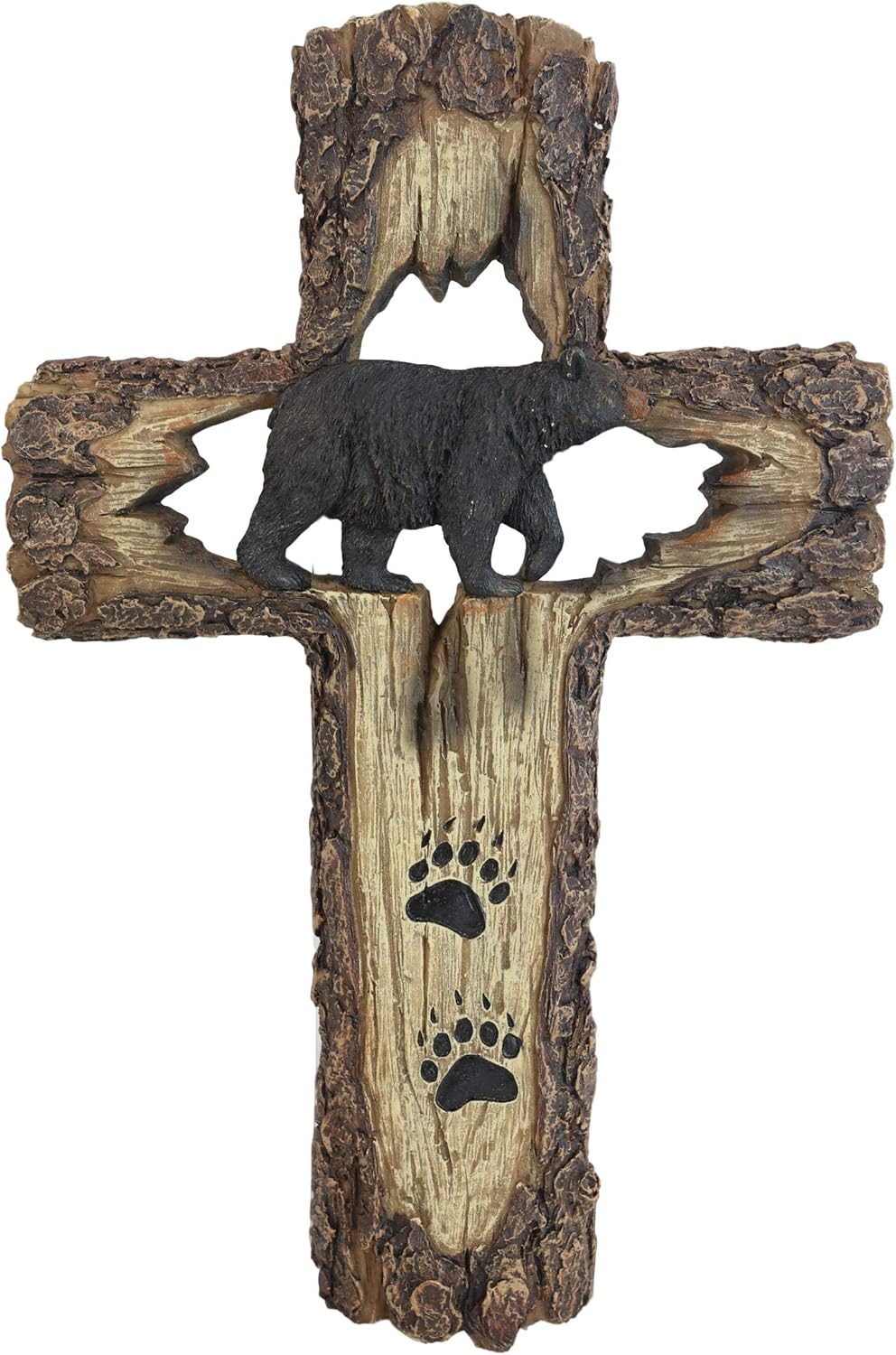Ebros Gift 14" Tall Rustic Western Black Bear With Paw Prints Wall Cross Decor Hanging Plaque Distressed Wood Look Sculpture Catholic Christian Country Bears Cubs Cabin Lodge Accent Decorative Crosses