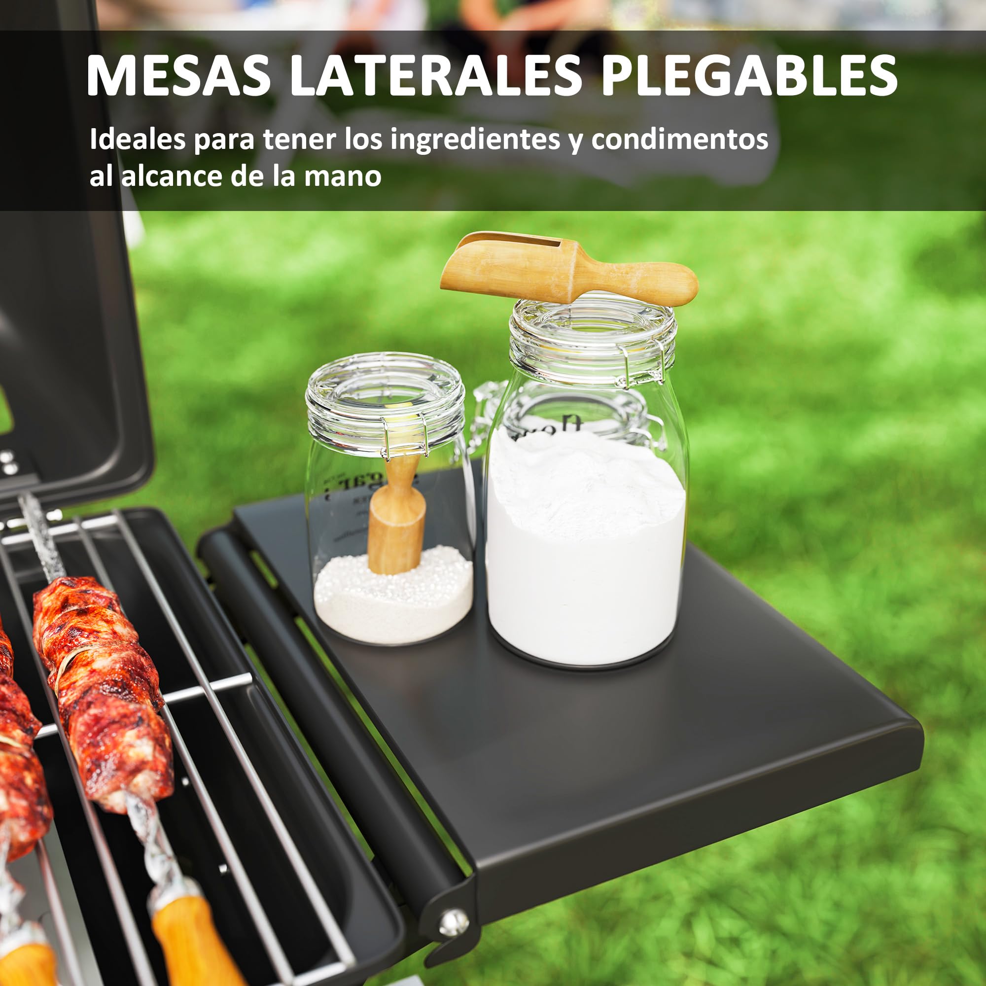 Outsunny Gasgrill mit 2 Edelstahlbrennern, 2,8 kW, tragbarer Grill, zusammenklappbar, mit Seitentischen, abnehmbarem Tablett, Thermometer und 2 Rollen für Picknick, Camping, 101 x 50 x 102 cm, Schwarz