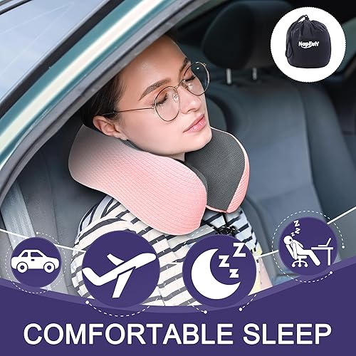 Miniatura 2 de napfun Almohada cervical para viajar, almohada cervical de viaje mejorada para avión, almohada de viaje de espuma viscoelástica 100% pura para