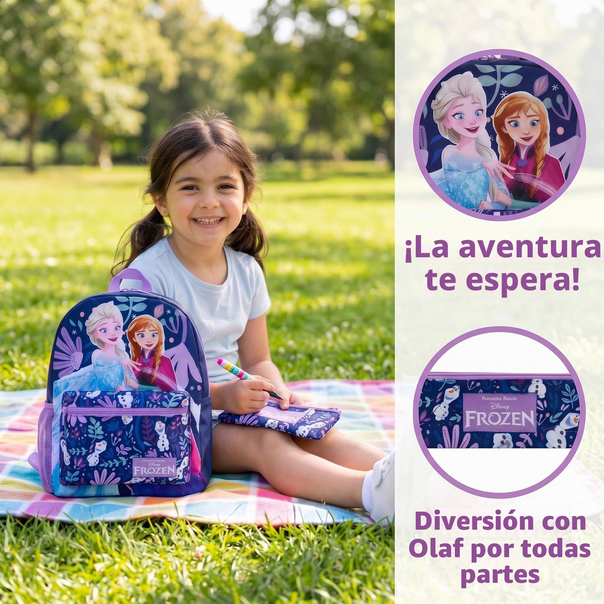 Disney Frozen Mochila Escolar Niña 4 Piezas, Mochila Elsa y Anna