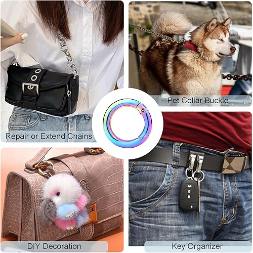 Miniatura 5 de Paquete de 10 mosquetones redondos de 34 pulgadas, llaveros de metal, anillos de resorte para bolso, bolsa de hombro, cadena, clip, clip, cuerda de