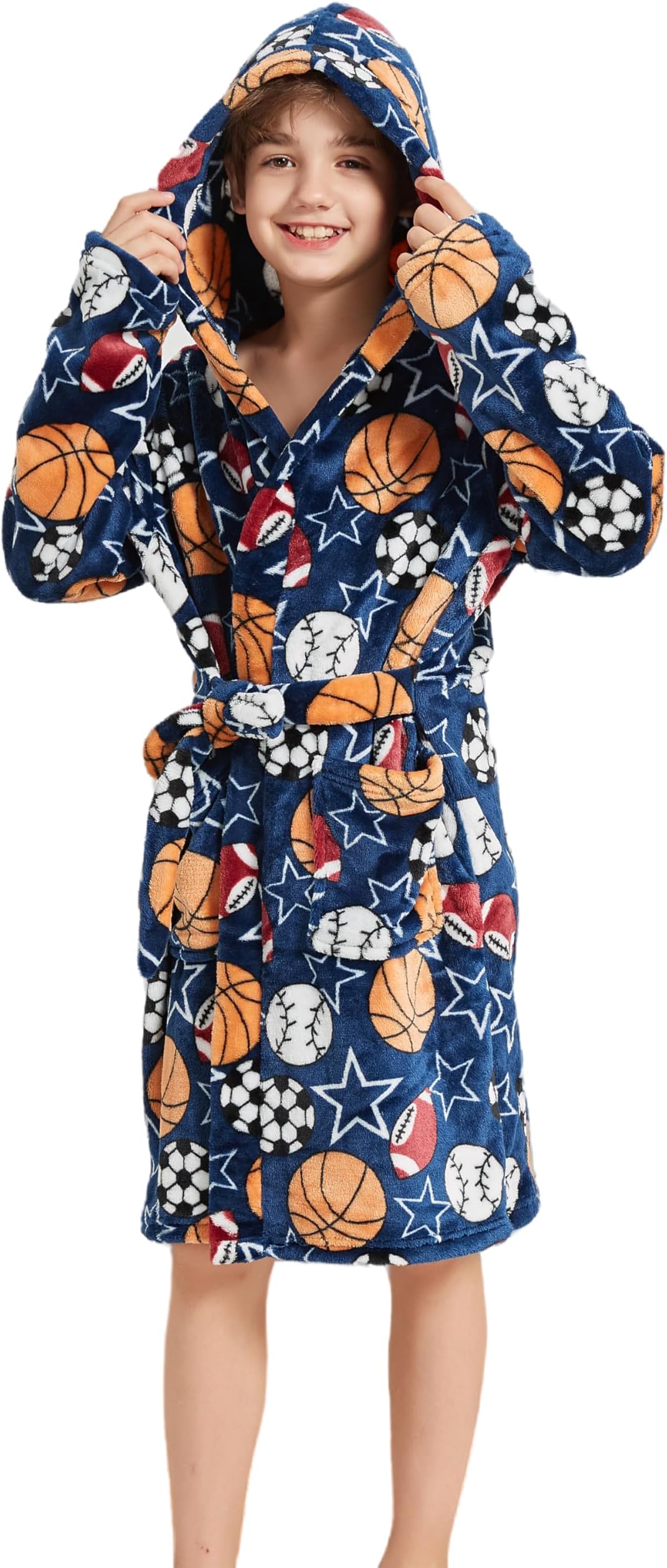 Boys Soft Fleece Robes Plush Hooded Bathrobes Sleepwear for Kids 1-16 Years