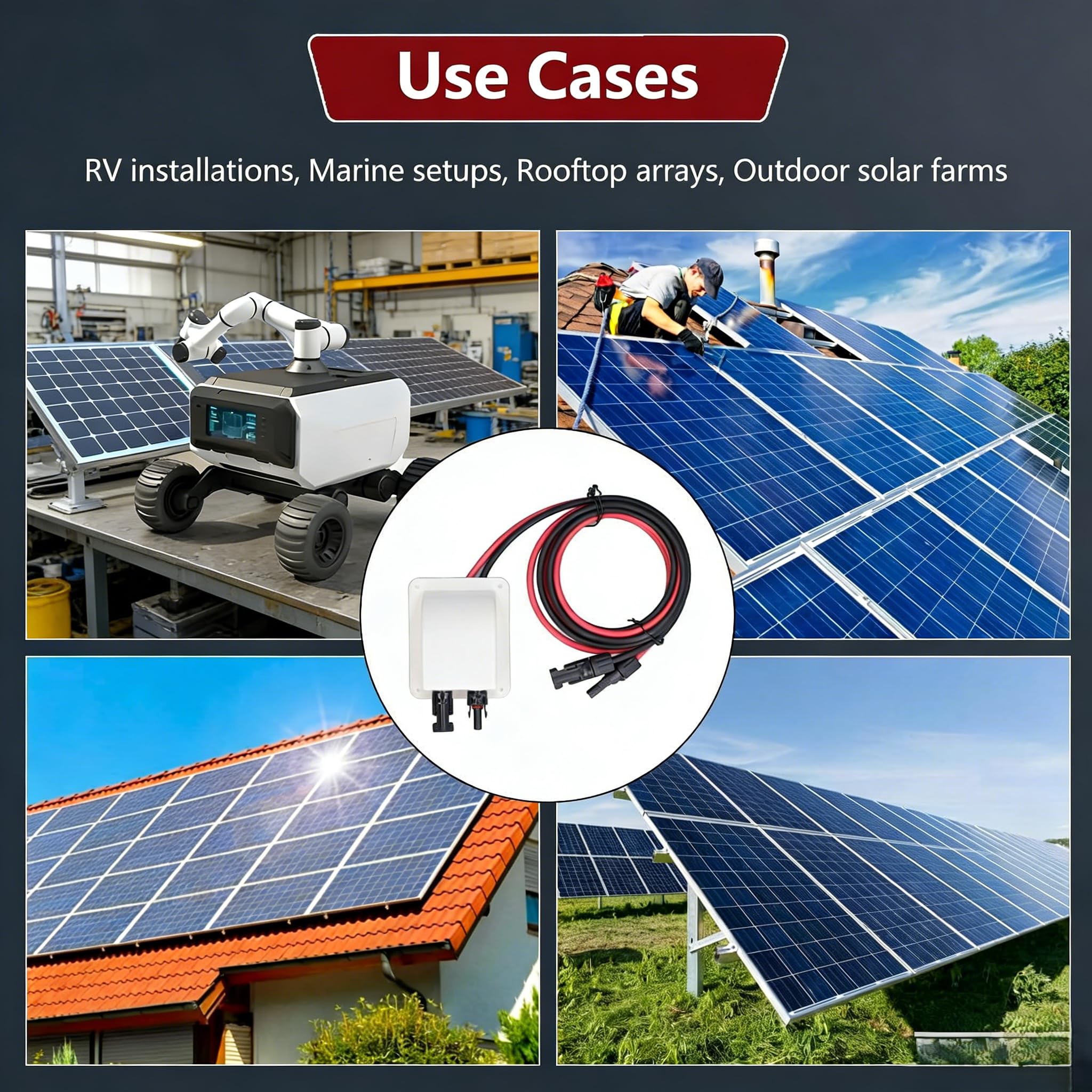 Passe-câble Double avec câble, Passe Cable Etanche étanche ABS avec câble de rallonge Solaire 2 m 10 AWG, Passe-Toit Solaire, pour Camping-Car, Bateau, Caravane, Marine