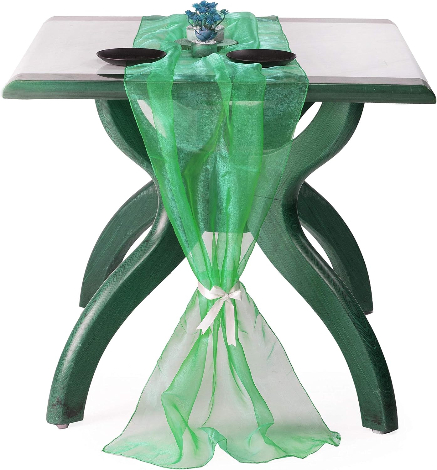 MDS Pack of 5 Wedding 27 x 120 inches Long Sheer Organza Table Runner for Wedding Banquets Decorations Birthday Parties, Engagements, Rustic Boho for 10Ft Table Runners - Green