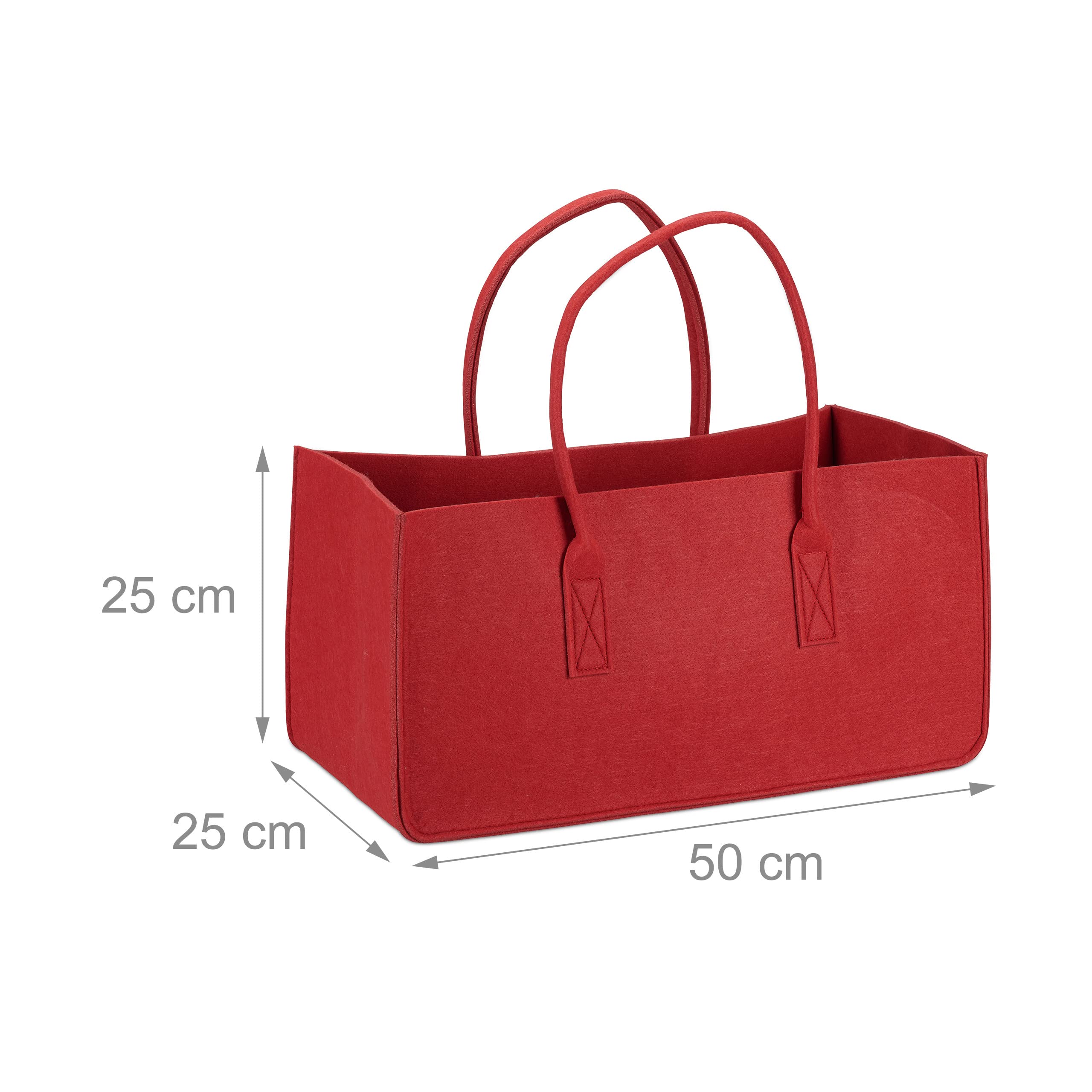 Relaxdays 8 x Kaminholztasche aus Filz, tragbarer Feuerholzkorb, Faltbarer Zeitungshalter HxBxT: 25 x 25 x 50 cm, Filztasche, rot