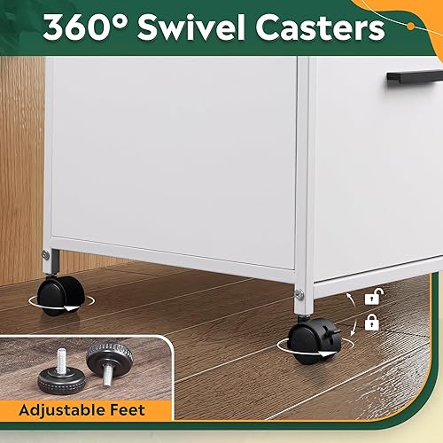 Miniatura 8 de DEVAISE Archivador con bloqueo de 2 cajones con estación de carga, soporte de impresora rodante con estante de almacenamiento abierto, archivador